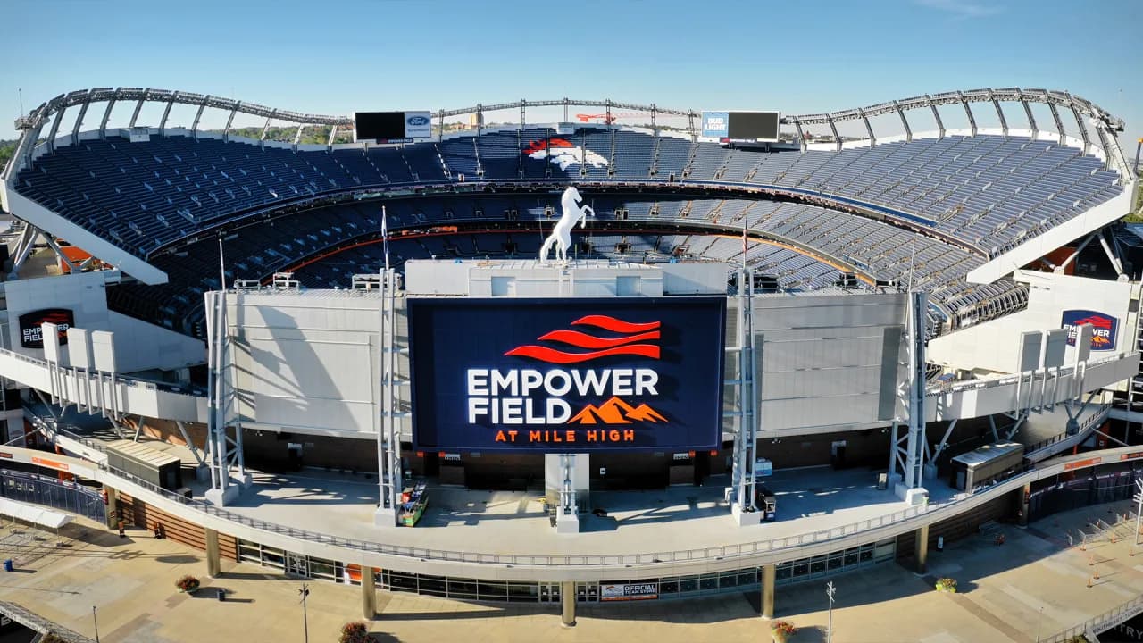 A general view of Empower Field at Mile High filled with Denver Broncos fans on game day