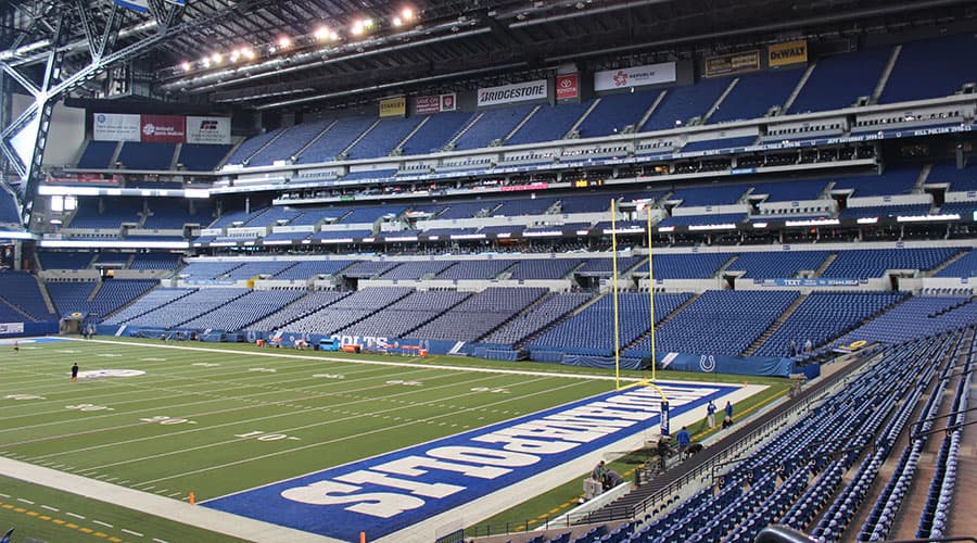 A general view of Lucas Oil Stadium filled with Indianapolis Colts fans on game day