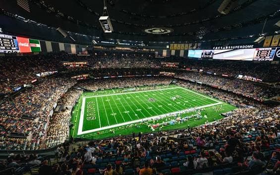 A general view of the Caesars Superdome filled with black-and-gold New Orleans Saints fans on game day
