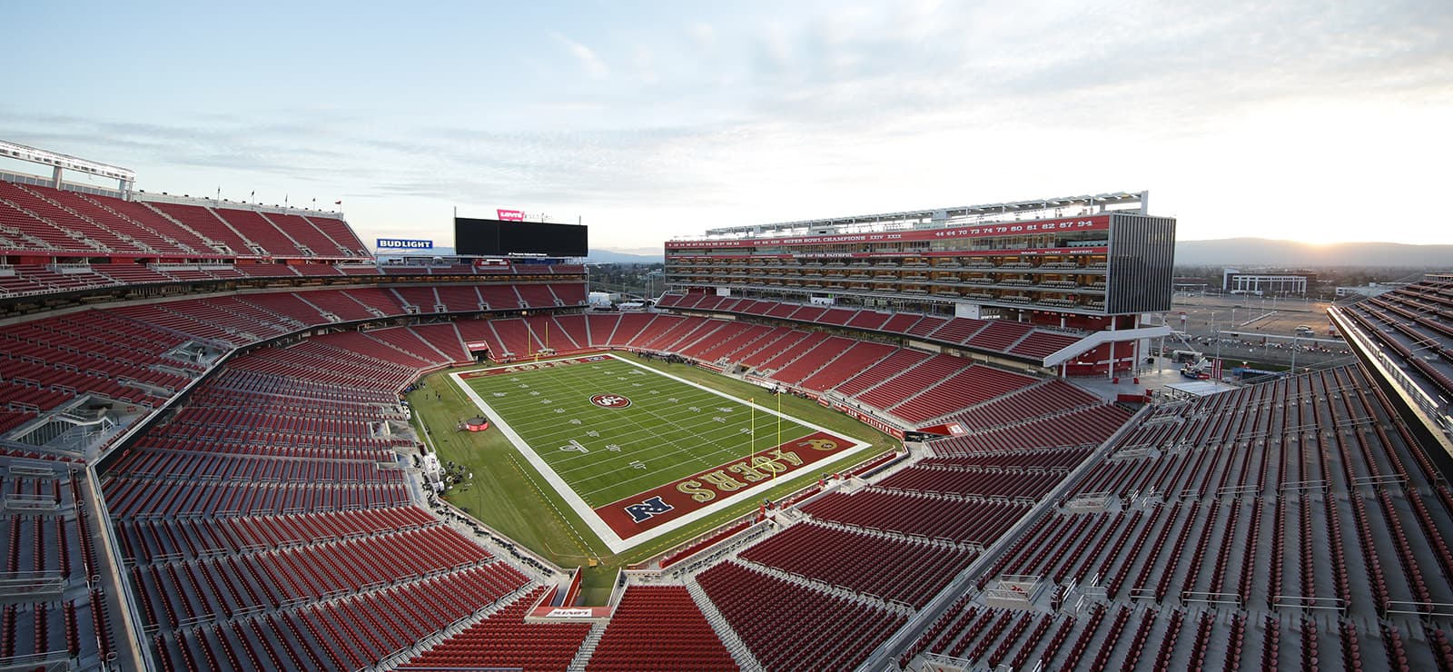 A general view of Levi's Stadium filled with San Francisco 49ers fans in red and gold on game day