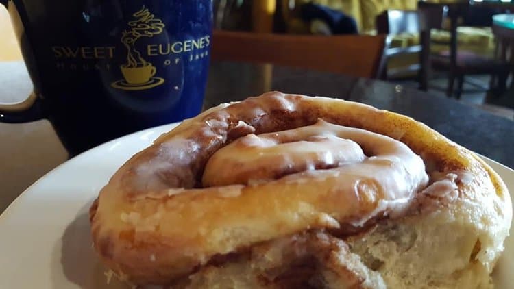 A cinnamon roll at Sweet Eugene's House of Java in College Station, TX